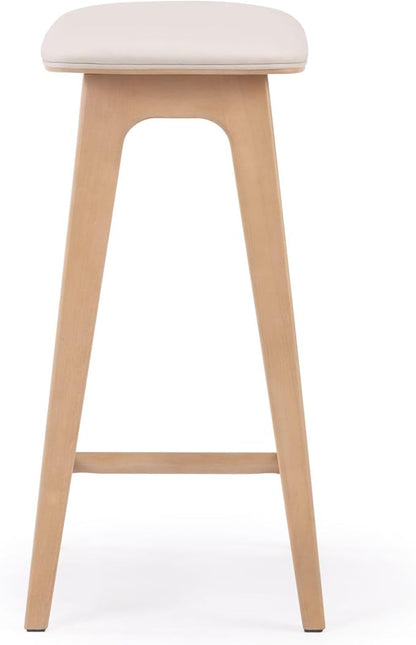 Plank+Beam Beryl Counter Height Stool - Mid-Century Modern Rubberwood Bar Stool with Faux Leather Seat, Metal Footrest, Easy Assembly, Blonde/Sesame