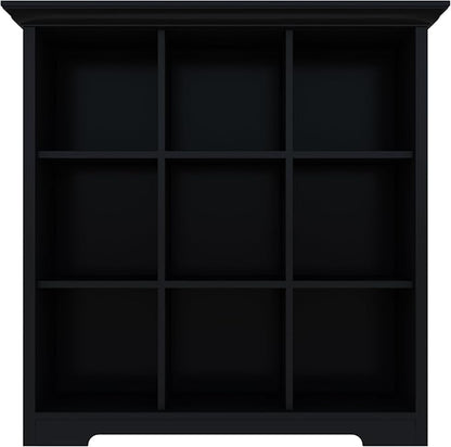 Cube Storage Bookcase with Base - Wooden 3 Tiers Floor Standing Open Shelf Cabinet for Home and Office, 9-Cube Lattice Bookshelf, Black