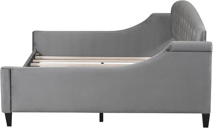 Full Size Modern Luxury Tufted Button Daybed, Stylish Wood Upholstered Day Bed,No Box Spring Required, Easy Assembly,for Bedroom,Living Room and Guest Room,Den,Office,Gray