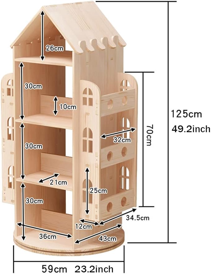 Rotating Bookshelf, 360 Display Floor Standing Bookcase Storage Rack, Wood Storage Organizer for Kids