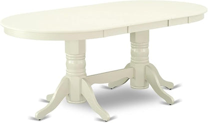 East West Furniture VAAS7-LWH-43 7 Piece Dining Set consists A Mid Century Dining Table and 6 Willow Green Polyester Fabric Modern Dining Chairs, Linen White