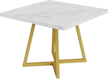 Tribesigns Square Dining Table for 6, 31.5" Modern Dinner Table with Metal Base, Kitchen Table for Dining Room, Small Space, Apartment, White & Gold