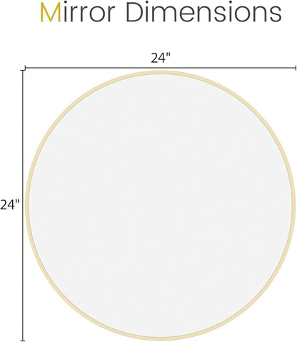 HOMECOOKIN Round Wall Mirror 24" Gold Circle Mirror for Bathroom with Metal Framed, Round Gold Mirror for Wall Decor, Vanity, Entryway Living Room