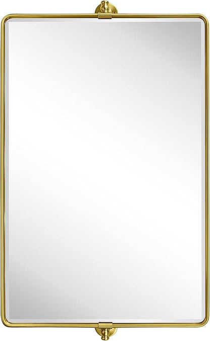 TEHOME 24 x 38'' Horizontal Farmhouse Gold Metal Framed Pivot Rectangle Bathroom Mirror Tilting Beveled Vanity Mirrors for Wall