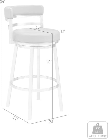 Armen Living Titana 26" Counter Height Swivel Grey Faux Leather and Brushed Stainless Steel Bar Stool