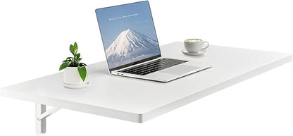 VEVOR Wall Mounted Folding Table, 39.4 x 19.7 inches Wall Mount Table, Floating Desk with Iron Bracket for Small Spaces, Home Office, Dining, Laundry Room, Kitchen, Bar, White