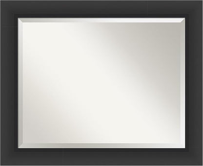 Amanti Art Black Bathroom Mirror for Over Sink, 28x34 Sloped Black Rectangle Vanity Mirror, Large Modern Contemporary Frame, Hangs Horizonally and Vertically, Bathroom Wall Decor, Beveled Edge