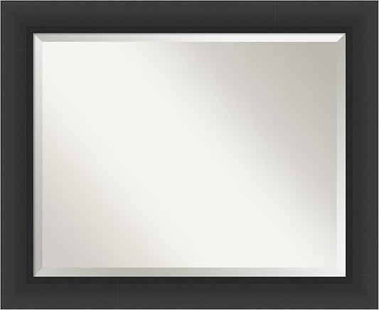 Amanti Art Black Bathroom Mirror for Over Sink, 28x34 Sloped Black Rectangle Vanity Mirror, Large Modern Contemporary Frame, Hangs Horizonally and Vertically, Bathroom Wall Decor, Beveled Edge