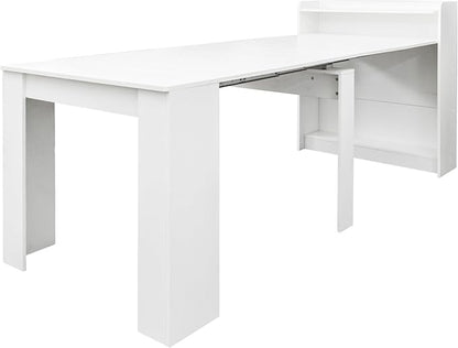 118" Extendable Dining Table for 6-10 Person, Wooden Folding Narrow Dining Room Table, Farmhouse Extendable Console Table for Gatherings, Meeting, Dining Office Areas White