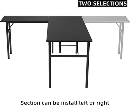 DlandHome Reversible L-Shaped Desk Large Corner Desk Folding Table Computer Desk Home Office Table Computer Workstation,Black-N