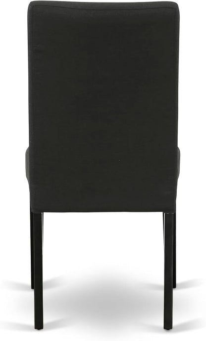 East West Furniture V627DR124-7 7 Piece Modern Dining Table Set Consist of a Rectangle Wooden Table with V-Legs and 6 Black Color Linen Fabric Parsons Dining Chairs, 40x72 Inch, Multi-Color