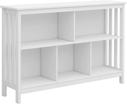 TaoHFE Horizontal Bookshelf - Modern Minimalist 2-Tier Book Shelf with Storage, Short Wide Wood Bookshelf for Classroom, Office, Living Room or Study, White