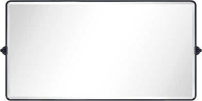 TEHOME 58 x 28'' Pivot Full Length Bathroom Vanity Mirror Matt Black Metal Framed Full Body Tilting Beveled Vanity Mirrors Wall Mounted Floor Pivoting Mirror for Bathroom, Living Room