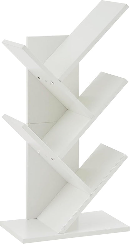 Hoctieon 4 Tier Tree Bookshelf, 4 Shelf Bookcase, Free Standing Tree Bookcase, Display Floor Standing Shelf for Books, Book Organizer Shelves for Home Office, Living Room, Bedroom, White