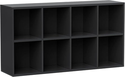 YESHOMY 8 Black Cube Bookcase, Open Frame 2-Tier Book Shelf, Bookshelf Storage Organizer with Adjustable Shelves for Organization, Room Decor