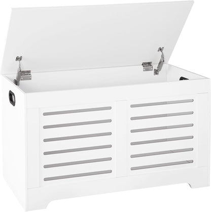 DINZI LVJ Storage Chest, Flip-top Wooden Toy Box Organizer with 2 Safety Hinges, Entryway Shoe Bench, Good Ventilation, Storage Bench for Living Room, Bedroom, Easy Assembly, White