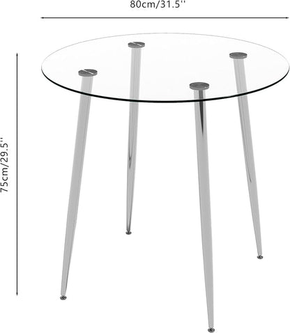 Tempered Glass Dining Table 32 inch Round Kitchen Table with Silver Metal Legs Modern Dinner Table for Dining Room Kitchen Small Space