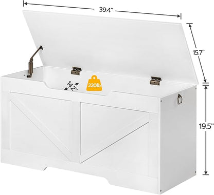 HOOBRO Storage Bench, 39.4” Retro Wooden Storage Chest with U-Shaped Cut-Out Pull, Safety Hinge, Supports 220 lb and Easy Assembly for Toy Box Organizer (White) WT771CW01
