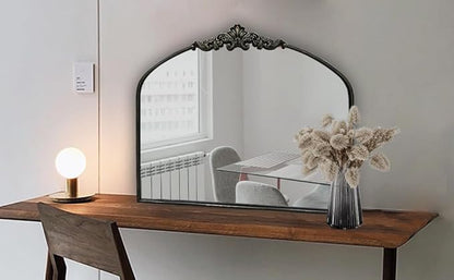 WAMIRRO Arched Mirror,Black Traditional Vintage Ornate Baroque Mirrors,Antique Brass Mirrors for Entryway/Fireplace/Living Room/Hallway/Bathroom.30“X36“ Balck