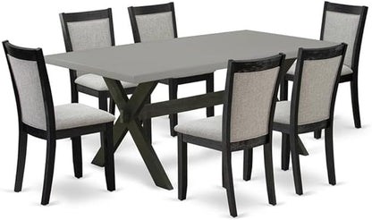 East West Furniture X697MZ606-7 7 Piece Kitchen Table & Chairs Set Consist of a Rectangle Dining Room Table with X-Legs and 6 Shitake Linen Fabric Parson Chairs, 40x72 Inch, Multi-Color