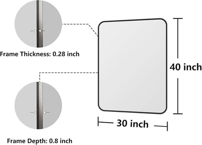 Bathroom Mirror, 30X40 Inch Black Metal Framed Mirror for Bathroom, Tempered Glass, Anti-Rust, Rounded Rectangle Mirror for Restroom, Bedroom, Black