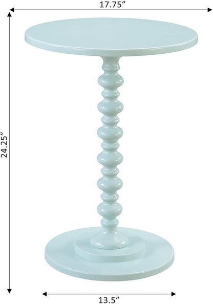 Convenience Concepts Palm Beach Spindle 17.75" Traditional Round End Living Room, Turned Solid Wood Side, Classic Display Pedestal Table, Sea Foam Blue
