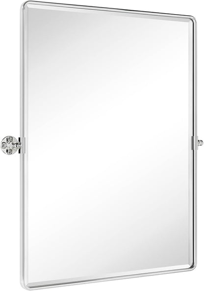 TEHOME 30x40'' Chrome Pivot Mirror Bathroom Tilt Vanity Mirror Large 40x30'' Polished Nickel Metal Framed Rectangle Tilting Beveled Vanity Mirrors for Wall, Vertical