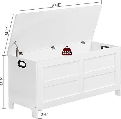 Storage Chest, 39.4” Large Toy Chest, Entryway Storage Trunk, Storage Bench with Safety Hinge, Entrance Bench for Living Room, Entrance, Bedroom, White SCWT48301