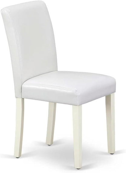East West Furniture CAAB5-LWH-64 5 Piece Dining Room Furniture Set Includes a Rectangle Dining Table and 4 White Faux Leather Upholstered Parson Chairs, 36x60 Inch, Linen White