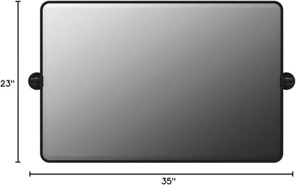 TEHOME Horizontal Pivot Mirror Black Tilt Mirror for Bathroom Beveled Metal Framed Pivoting Rectangle Bathroom Mirror, 35x23''