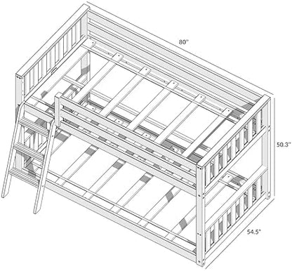 Max & Lily Low Bunk Bed, Scandinavian Modern Bunk Bed, Solid Wood Twin-Over-Twin Bed Frame for Kids, No Box Spring Needed, Blonde/White