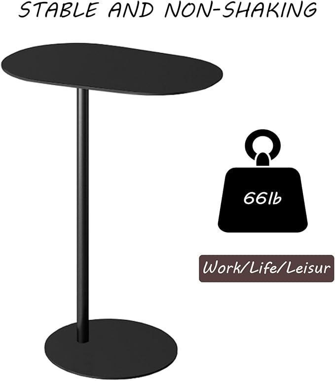 C-Shaped Side Table, Iron End Table for Couch Sofa and Bed, Small Metal Black Side Tables for Living Room Bedroom (Black, High-27.6in/70cm)