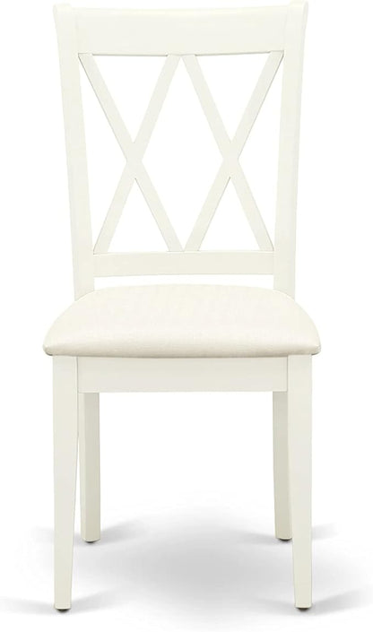 East West Furniture HBCL3-LWH-C 3 Piece Dining Table Set for Small Spaces Contains a Round Dining Room Table with Pedestal and 2 Linen Fabric Upholstered Chairs, 42x42 Inch, Linen White