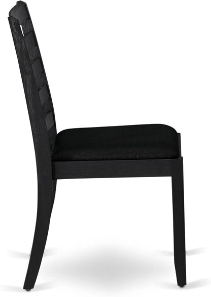 X07X1-B06-24 9-pc Modern Dining Room Table Set a Rectangular Dining Table and 2 wooden Benches and 7 Black Polyester Stackable Chair, 39x120 Inch, Wire Brushed Black