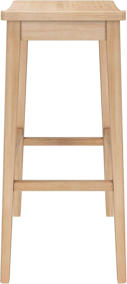 Plank+Beam Smythe Bar Stool, 30", Set of 4, Sturdy Wood Modern Kitchen Bar Height Stool, Saddle Seat Backless Bar Chair, Metal Footrest, Blonde