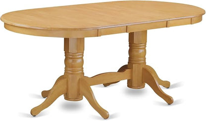 East West Furniture VAAB5-OAK-55 5 Piece Dining Table Set Includes an Oval Dining Room Table with Butterfly Leaf and 4 Oasis Blue Faux Leather Parsons Chairs, 40x76 Inch, Oak