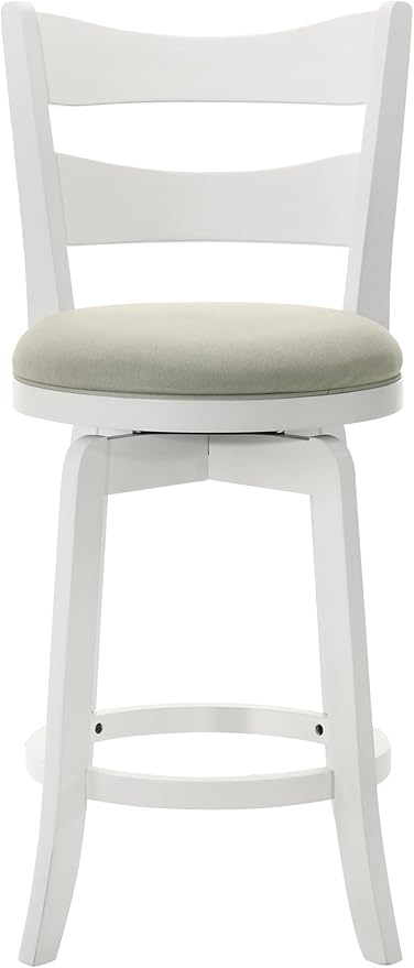 Armen Living Blair 26 in. Matte White Counter Height Rubberwood Swivel Barstool with Fog Fabric Seat - Set of 3