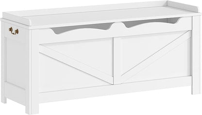 47.2" Storage Chest, Extra Large Storage Trunk with 2 Safety Hinges, Wooden Box Bench, Lift-Top Organizer Chest, Shoe Bench for Entryway, Bedroom, Living Room, White SB14503X