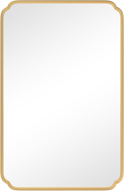 55X36 Inch Gold Metal Framed Bathroom Mirror for Wall, Large Rounded Rectangle Bathroom Vanity Mirror Farmhouse, Anti-Rust, Tempered Glass, Hangs Horizontally or Vertically