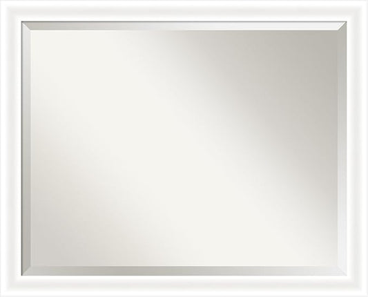 Amanti Art White Bathroom Mirror for Over Sink, 25x31 Oliver White Narrow Rectangle Vanity Mirror, Large Modern Wood Frame, Hangs Horizonally and Vertically, Bathroom Wall Decor, Beveled Edge