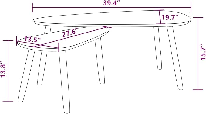 vidaXL Nesting Coffee Table 2 pcs, Side Tables with Solid Pine Wood Legs, Scandinavian Style End Table for Living Room, Black