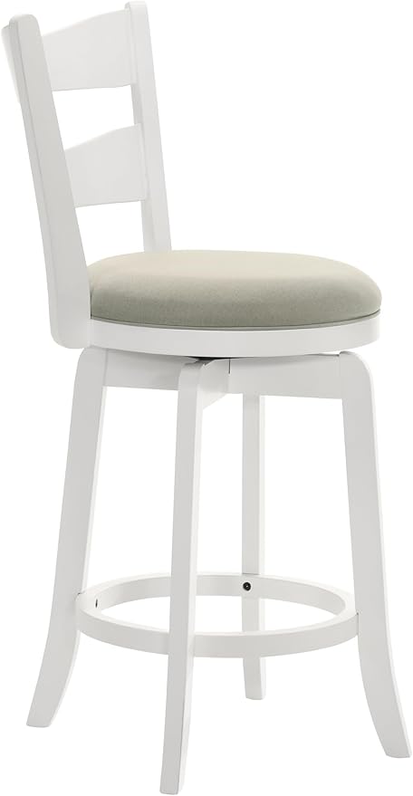 Armen Living Blair 30 in. Matte White Bar Height Rubberwood Swivel Barstool with Fog Fabric Seat