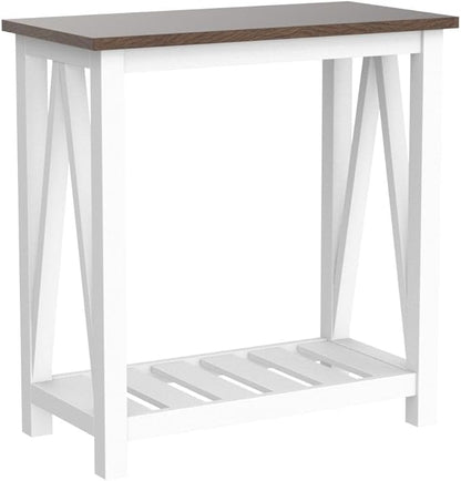 ChooChoo Farmhouse End Table Set of 2, Rustic Vintage Narrow End Side Table with Storage Shelf for Small Spaces, Nightstand Sofa Table for Living Room, Bedroom White