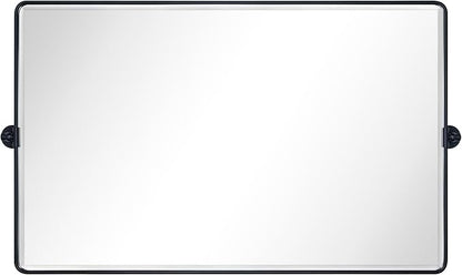 TEHOME 48x30'' Matt Black Horizontal Pivot Bathroom Vanity Mirror Large 30x48'' Black Metal Framed Rectangle Tilting Beveled Vanity Mirrors for Wall