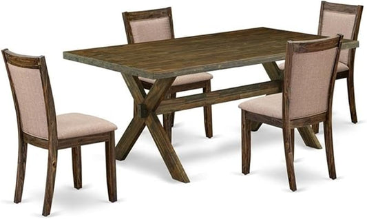 East West Furniture X777MZ716-5 5 Piece Kitchen Table Set for 4 Includes a Rectangle Dining Room Table with X-Legs and 4 Dark Khaki Linen Fabric Upholstered Chairs, 40x72 Inch, Multi-Color