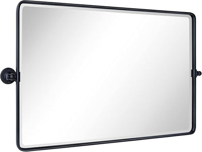 TEHOME Horizontal Pivot Mirror Black Tilt Mirror for Bathroom Beveled Metal Framed Pivoting Rectangle Bathroom Mirror, 35x23''