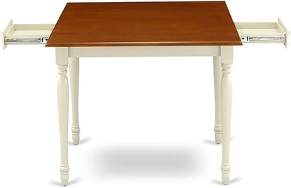 East West Furniture MZNI5-WHI-W 5 Piece Dining Table Set for 4 Includes a Rectangle Kitchen Table with Dropleaf and 4 Dining Room Chairs, 36x54 Inch, Buttermilk & Cherry