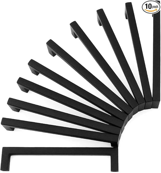 KOOFIZO Solid Square Bar Cabinet Handle - Black Furniture Pull, 5 Inch/128mm Screwhole Distance, 10-Pack for Kitchen Cupboard Door, Bedroom Dresser Drawer, Bathroom Wardrobe Hardware