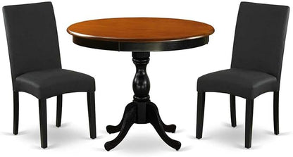 East West Furniture AMDA3-BCH-C 3 Piece Kitchen Table Set for Small Spaces Contains a Round Dining Room Table with Pedestal and 2 Linen Fabric Upholstered Chairs, 36x36 Inch, Black & Cherry