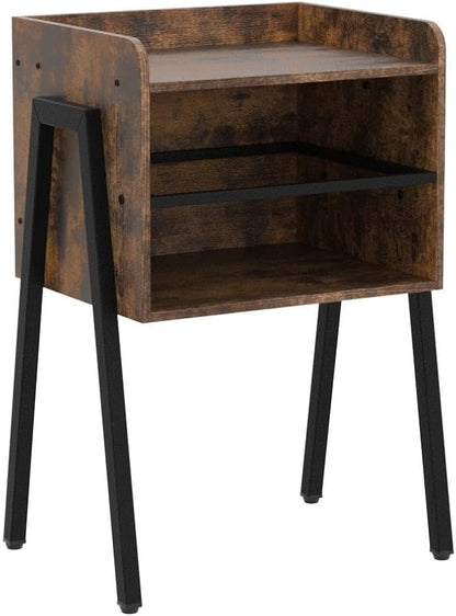 VECELO Nightstand Set of 2,Industrial Side End Table/Stackable Accent Furniture with 2-Tier Open Storage Compartments for Bedroom, Living Room and Small Spaces